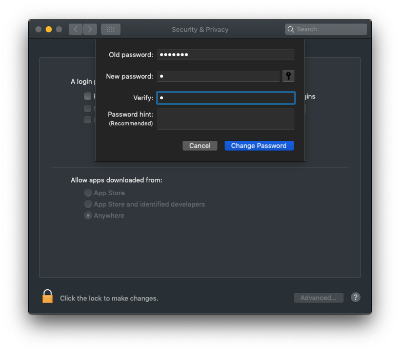 Merubah Limit Minimum Total Character Password di Mojave